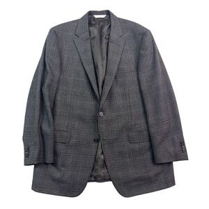 Samuelsohn 44R Charcoal Plaid Flannel Wool Blazer Jacket Sport Suit Coat Gable